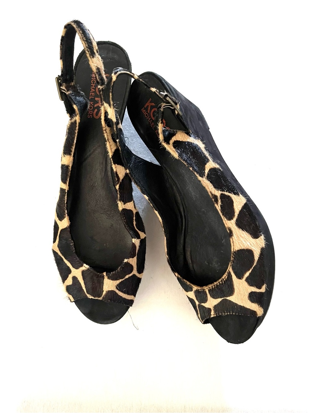 Michael Kors Leopard Print Slingback Wedge Sandals - Black/Tan